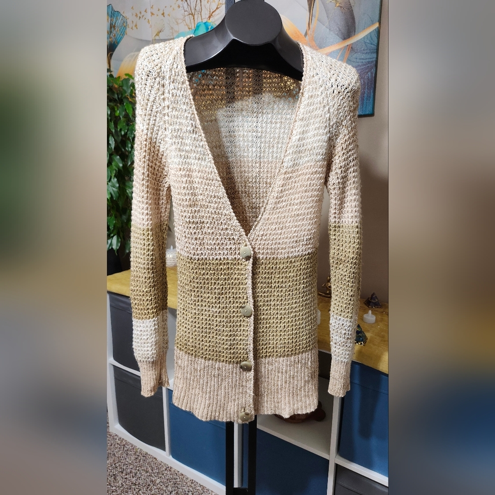 Free People Small Open Knit Tunic Sweater Buttons